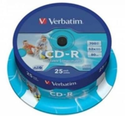 CD-R 80 min. Verbatim DL+ 52x Printable spindl po 25ks