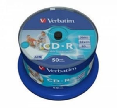 CD-R 80 min. Verbatim  DLP 52x WIDE Printable 50-cake NON-ID