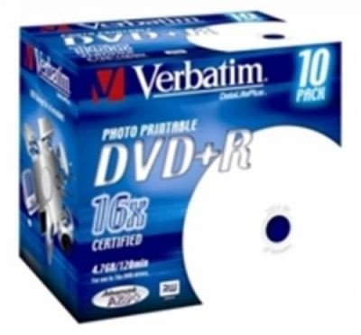 DVD+R Verbatim 4,7 GB 16x Printable jewel box, 10ks/pack