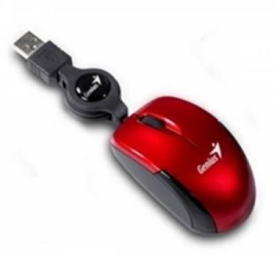 Myš Genius MicroTraveler, USB, Red, navíjecí kabel