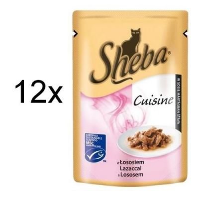 Výhodné megabalení Sheba variace v sáčcích uchovávajících čerstvost 2 x 28 ks (56 x 85 g) – Selection v omáčce s lososem
