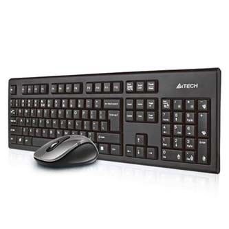 Sada klávesnice A4Tech 7100N, 2 AAA, myš 1 x AA, klasická, bezdrátová, černá, USB, s bezdrátovou optickou myší V-Track, CZ