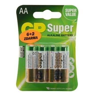 Alkalická baterie, AA, AA, 1.5V, GP, 8-pack (6+2 zdarma), cena za 1ks
