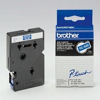Brother originální páska do tiskárny štítků, Brother, TC-595, bílý tisk/modrý podklad, laminovaná, 8m, 9mm