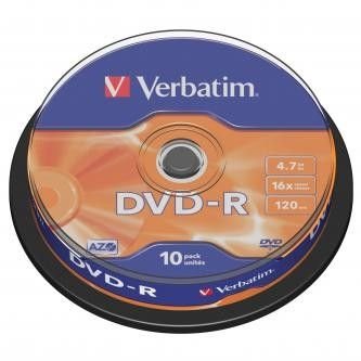 Verbatim DVD-R, 43523, DataLife PLUS, 4.7GB, 12cm, General, Advanced Azo+, Scratch Resistant, Matte Silver, cake box, 16x, 10-pack