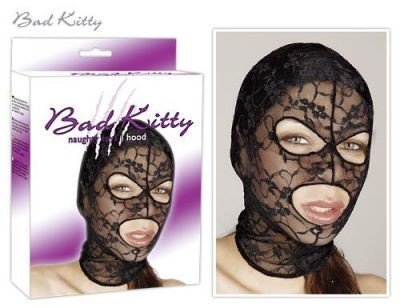 Bad Kitty Krajková maska na hlavu s otvory na oči a ústa Bad Kitty