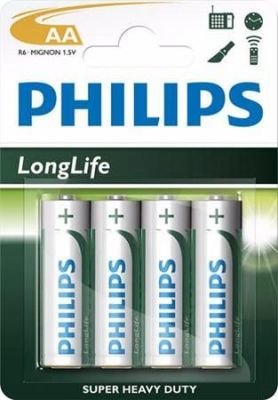 Tužkové baterie AA Philips LongLife LR6 R6L4B (blistr 4ks)