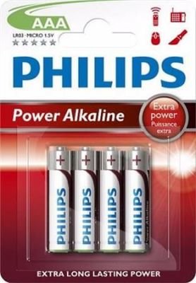 Mikrotužkové baterie AAA Philips Power Alkaline LR03 P4B alkalické (blistr 4ks)