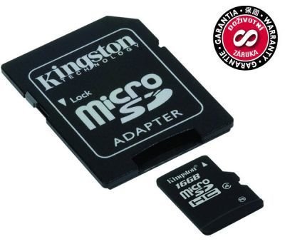Paměťová karta Kingston MicroSDHC 16GB Class 4 + adapter