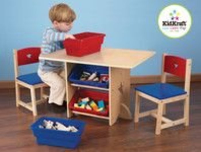 KidKraft dětský stůl Star se dvěma židličkami a boxy