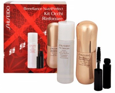 Shiseido Dárková sada péče o oči Benefiance Nutriperfect: Omlazující oční sérum 15 ml + Objemová řasenka Perfect Mascara Defining Volume 2 ml - Black + Odličovač očí a rtů The Skincare 30 ml