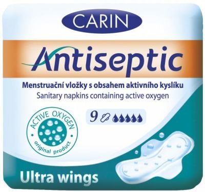Carin Antiseptic Ultra Wings dámské hygienické vložky s obsahem aktivního kyslíku 9 kusů