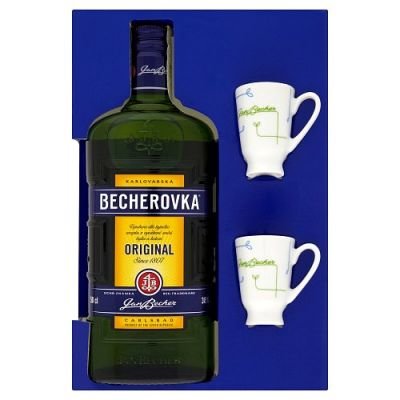 Becherovka Originál Bylinný likér 38% 1x500ml + 2 kalíšky