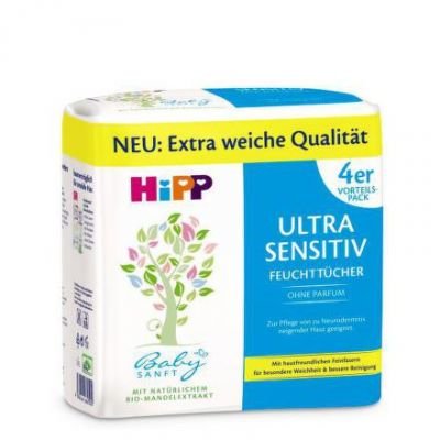 HiPP Babysanft Čistící vlhčené ubrousky ULTRA SENSITIVE bez parfémů 4 x 52 ks