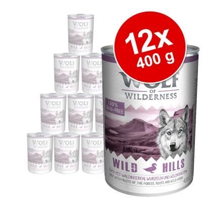 Výhodné balení: Wolf of Wilderness 12 x 400 g - Green Fields - jehněčí