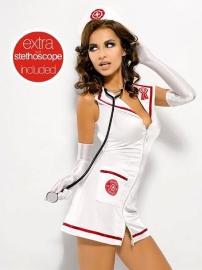 Sexy kostým Emergency dress + stetoskop - Obsessive - L/XL - bílá