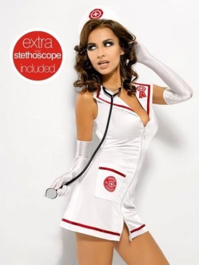 Sexy kostým Emergency dress + stetoskop - Obsessive - S/M - bílá