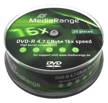 DVD-R MEDIARANGE 4,7GB 16x spindl spindl 25pck/bal