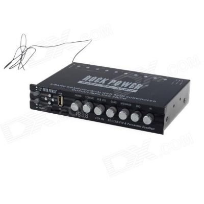 RockPower EQ4-RV 4-Band Car Audio EQ Subwoofer Parametric Equalizer w/ SD / USB - Black (11~15V)