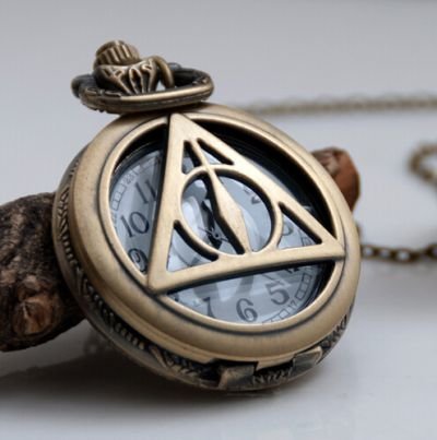 Harry Potter Deathly Hallows Pocket Watches With Chain Vintage Quartz Steampunk Fob Watches  DIY Pendant Necklace New Arrival