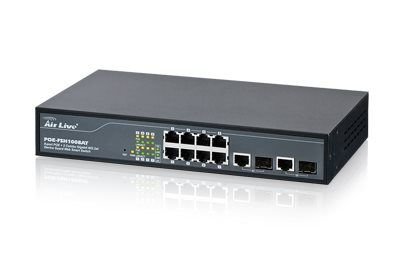 Switch AirLive POE-FSH1008AT Switch, 8-port 10/100 POE + 2x 1G Combo, 130W celkem, 802.3af/at, web smart, Device Guard POE-FSH1008AT