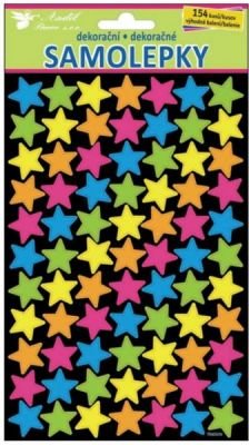 Samolepky neonové hvězdičky 25x14cm, 2 plata 154 kusů