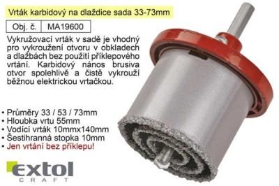 Vrták karbidový na dlaždice sada 33-73mm vykružovací 19600