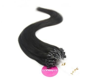 Indické vlasy na metodu micro-ring odstín 1A Délka: 40 cm, Hmotnost: 0,8 g/pramínek, REMY