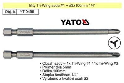 Bity Tri-Wing sada #1+#3x100mm 1/4' Yato