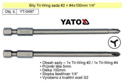 Bity Tri-Wing sada #2+#4x100mm 1/4' Yato