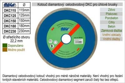 Kotouč diamantový celoobvodový pro úhlové brusky DKC125