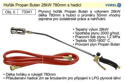 Hořák Propan Butan Vorel 28kW 780mm s hadicí