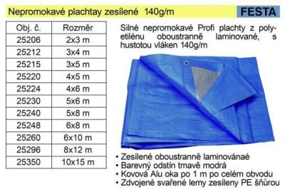 Nepromokavá plachta zesílená  4 x 5 m 140g/m