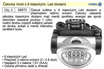 Čelovka s 8 klasickými  Led diodami