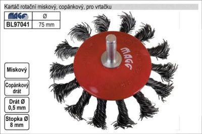 Kartáč rotační miskový  75mm copánkový pro vrtačku