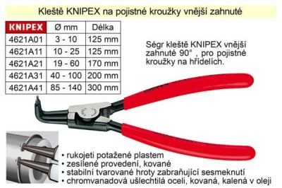 Kleště KNIPEX na pojistné kroužky vnější zahnuté  3 - 10 mm