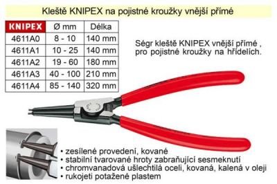 Kleště KNIPEX na pojistné kroužky vnější přímé 19 - 60 mm