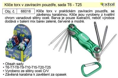 Klíče torx v zavíracím pouzdře, sada T6 - T25