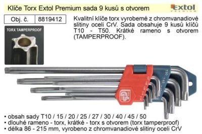 Klíče Torx zahnuté  T10 - T50 dlouhé