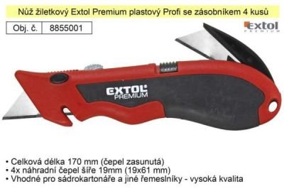Nůž žiletkový Extol Premium plastový Profi se zásobníkem 4 kusů břitů