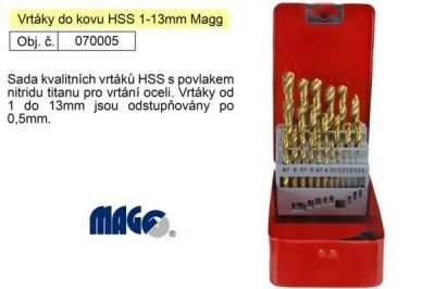 Vrtáky do kovu HSS 1-13mm Magg 070005 sada 25 kusů v plechové kazetě