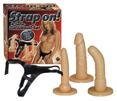 Připínací kalhotky s 3 různými masturbátory - Strap-on!