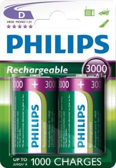 Philips dobíjecí baterie D 3000mAh, NiMH - 2ks
