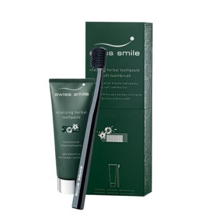 Swiss Smile Vitalizing Herbal Toothpaste Kit dárková sada U - 75ml Vitalizing Herbal Toothpaste + 1pc Sensitive-Soft Toothbrush Green Vyživující bylinná zubní pasta