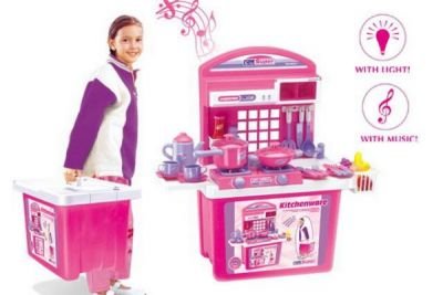 OEM Dětská kuchyňka G21 s příslušenstvím v kufru růžová
