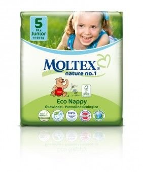 Jednorázové dětské bio plenky Moltex Junior 11 - 25 kg 26ks