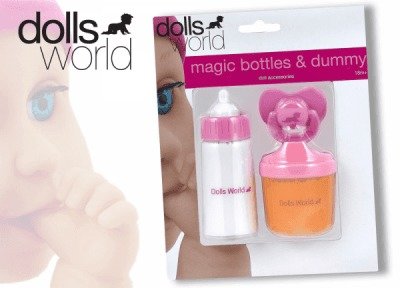 Dolls World - Sada - láhev mléka, láhev šťávy a dudlík