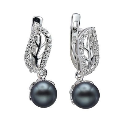 GIO CARATTI náušnice ze stříbra s pravou černou perlou v barvě Tahiti - FNJE0707-BP