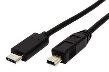 USB 2.0 kabel miniUSB 5pin B(M) - USB C(M), 0,5m, černý