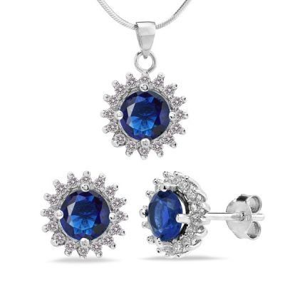 Stříbrná tmavě modrá sada šperků se zirkony - FIJS008-TM
